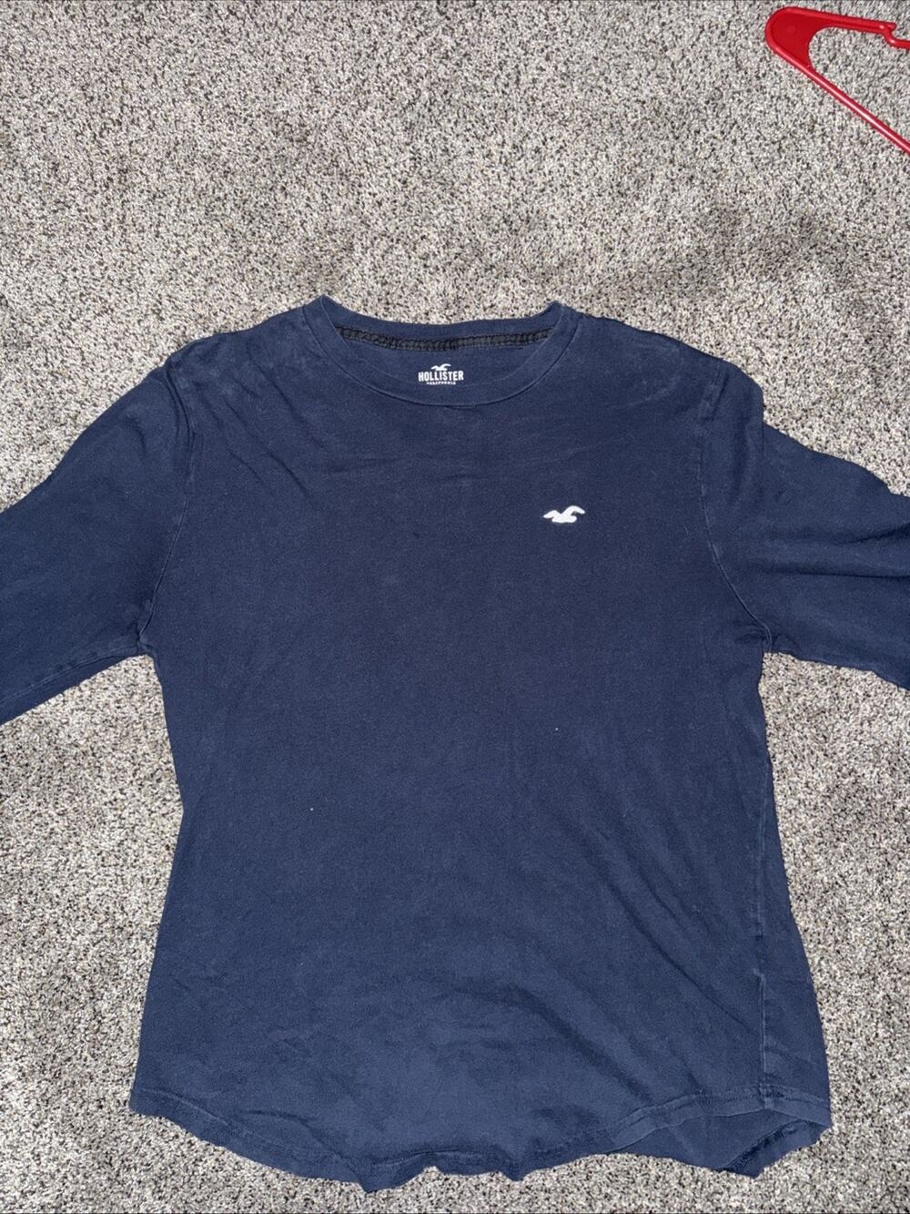 Hollister Men’s Blue Long Sleeve Crew Neck Knit Logo T-Shirt Solid Size L